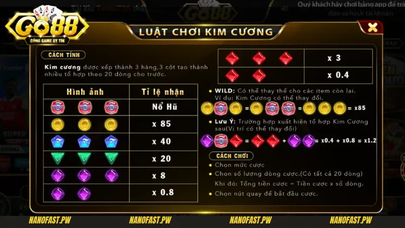 Kim Cương Go88 - Game Nổ Hũ Trực Tuyến Hấp Dẫn Và Thú Vị 2 Luật chơi chi tiết của kim cương Go88